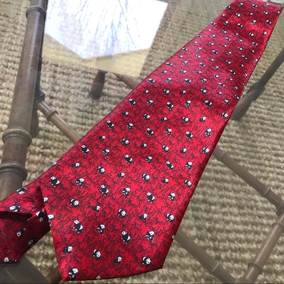 Red Silk Panda Tie - Picture 2 of 4